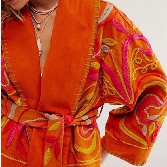 NWT Free People Nori Orange Embroidered Blazer - Picture 2 of 7